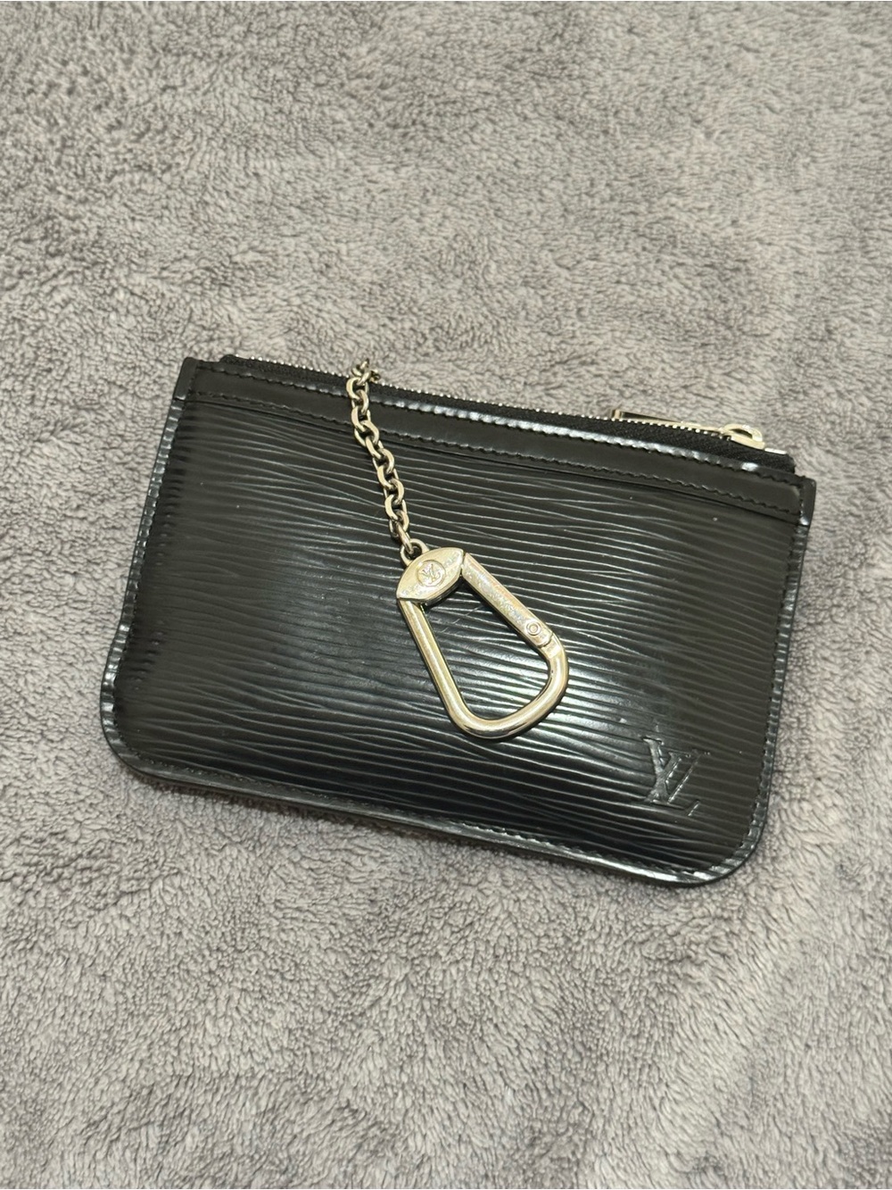 LOUIS VUITTON Epi Leather Pochette Cle NM Key & Card Holder- BLACK